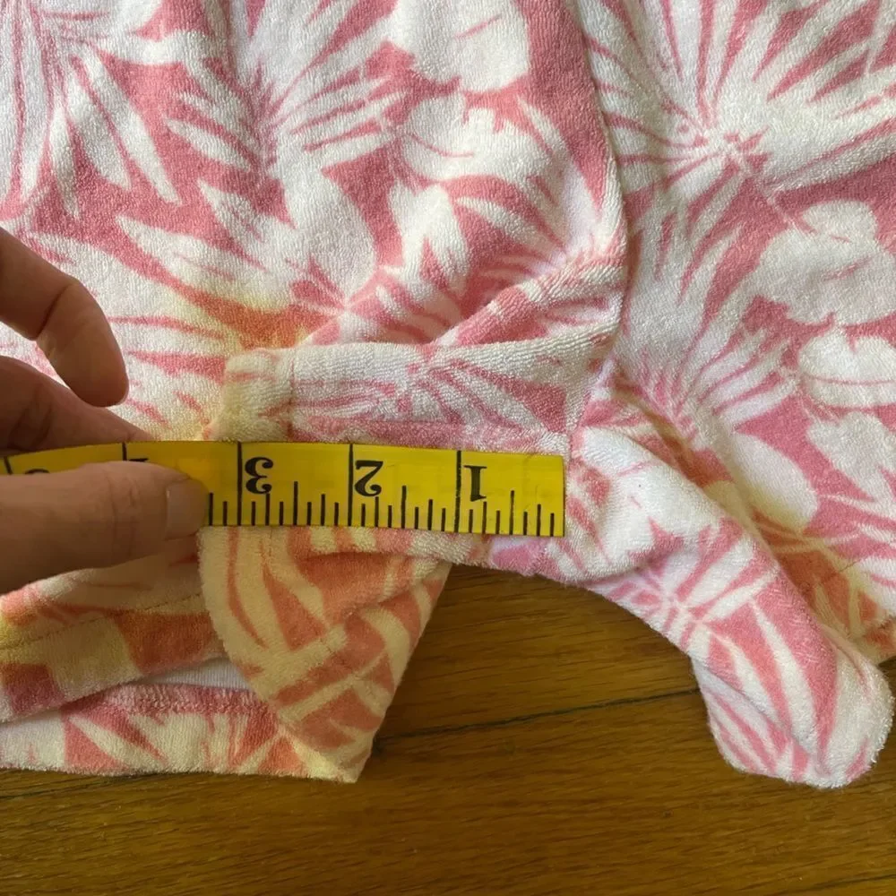 LANDS END Girls XL 14-16 pink and white terry cloth romper